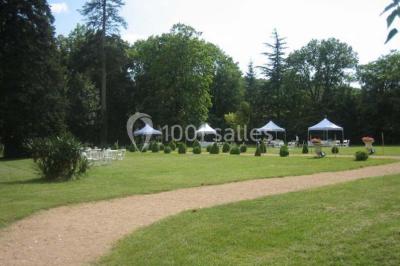 Chemin de terre bordé d'arbres verdoyants dans un paysage naturel calme.