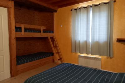 Paysage rural avec une ferme traditionnelle entourée de champs verdoyants et d'arbres sous un ciel nuageux.