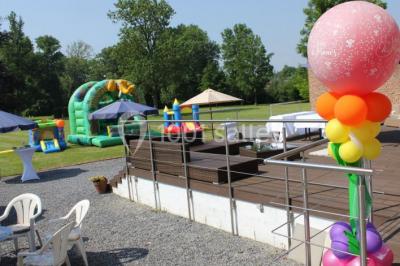 Assiette rectangulaire avec boule de glace au chocolat, boule de glace vanille, gaufre, éclats de noisettes et sucre glace.