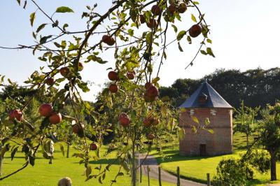 Miniature Location salle Montivilliers (Seine-Maritime) - Ferme d'Epaville #34 Salle rustique avec murs en pierre et poutres apparentes, aménagée avec tables hautes, canapés et décorations simples.