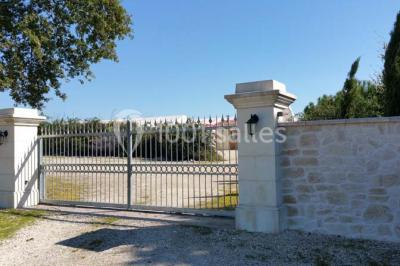 Deux balais déguisés en mariés avec robe et costume, posés devant une tente blanche et un cadre décoratif.