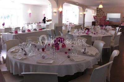 Champ de lavande au premier plan avec des vignes verdoyantes en arrière-plan et des collines à l'horizon.