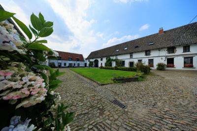 Table de réception décorée avec nappes blanches, serviettes vertes pliées, chaises ornées de nœuds verts et centre de table…