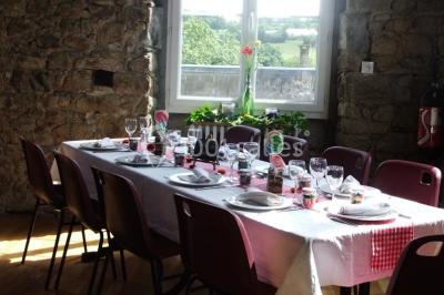 Vue d'un espace extérieur avec pelouse, arbres, une voiture ancienne rouge et des personnes se promenant.