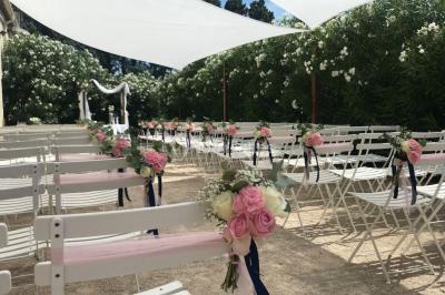 Un parking extérieur rempli de voitures, entouré de végétation et éclairé par une lumière naturelle.