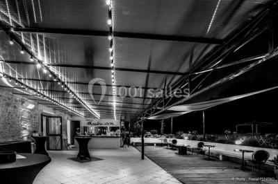 Un couple en tenue de mariage s'embrasse dans un jardin, avec des arbres en arrière-plan.