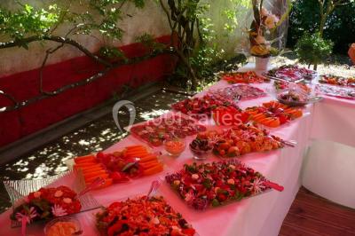 Assiette de salade garnie de magret de canard, asperges, figues, tomates séchées et filet de sauce balsamique.