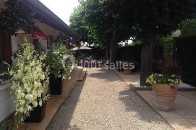 Assiette de salade garnie de magret de canard, asperges, figues, tomates séchées et filet de sauce balsamique.