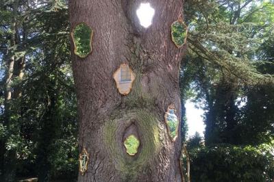 Façade d'une maison ancienne en pierre avec des fenêtres à petits carreaux, entourée de végétation.