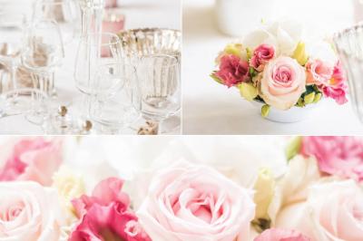 Chambre lumineuse avec lit double, décoration tropicale, plafond avec poutres apparentes et salle de bain attenante.