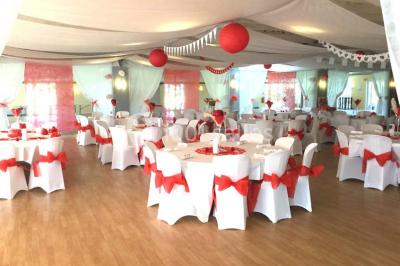 Chambre mansardée avec lit double, poutre apparente, télévision murale, commode, chaise et lampe de chevet.