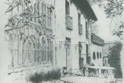 Miniature Location salle Sète (Hérault) - Le Jardin #19 Un vélo vintage avec un panier de fleurs, entouré de pots et arrosoirs fleuris sur un sol en gravier.