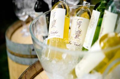 Inscription ’NOUCHET’ gravée sur une façade en pierre et briques, entourée de végétation en arrière-plan.