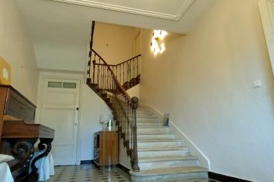 Allée bordée d'arbres et d'arbustes, avec un sol en gravier sous un ciel bleu dégagé.