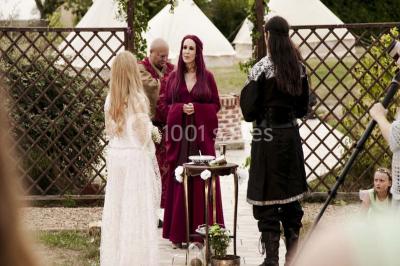 Cheminée ancienne en pierre avec un bas-relief sculpté, encadrée par un mur bleu et un plafond en bois.