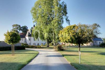 Vue d'un jardin avec pelouse, arbres, bancs rouges et une statue au centre, sous un ciel dégagé.