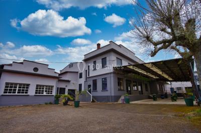 Lit double avec draps blancs, coussins décoratifs noirs et blancs, lampe de chevet allumée et tableau mural coloré.