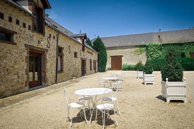 Jardin verdoyant avec pelouse bien entretenue, arbres et arbustes sous un ciel bleu dégagé.
