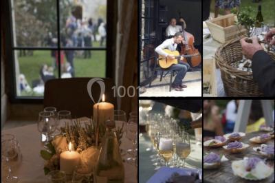 Paysages naturels avec lac entouré de forêts, sentiers boisés et ponton au bord de l'eau sous un ciel partiellement nuageux.