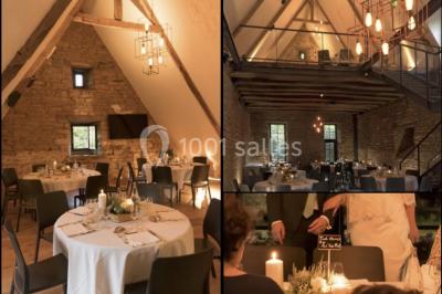 Paysages naturels avec lac entouré de forêts, sentiers boisés et ponton au bord de l'eau sous un ciel partiellement nuageux.