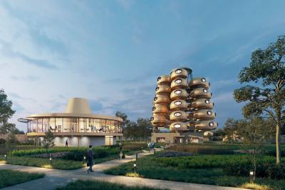 Miniature Location salle Piré-sur-Seiche (Ille-et-Vilaine) - Domaine du Château des Pères #33 Lit double avec une couverture blanche, des coussins colorés et une robe de mariée posée sur le côté.