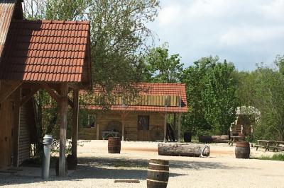 Miniature Location salle Barberey-Saint-Sulpice (Aube) - Western City #24 Des personnes participent à un jeu d'équilibre sur une structure gonflable avec une barre rotative.