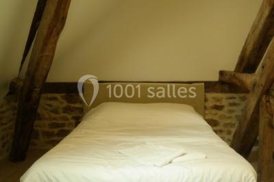 Vue aérienne d'une campagne avec des champs, des arbres, des maisons et des routes annotées pour indiquer des directions.