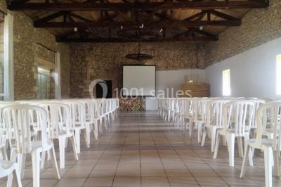 Vue aérienne de plusieurs bus stationnés près d'un bâtiment ancien, entourés de groupes de personnes et de verdure.