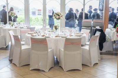 Champ de vignes baigné par la lumière dorée d'un coucher de soleil, avec des arbres et des bâtiments en arrière-plan.