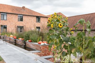 Salle de réunion avec des rangées de chaises face à un écran de projection, sous un plafond en briques apparentes.