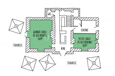 Plan d'un espace professionnel avec deux salons de réunion de 25 m², un vestiaire, un bureau, un WC et une réserve technique.