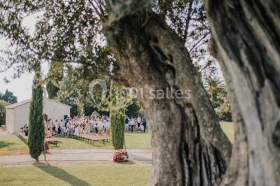 Miniature Location salle Fourques (Gard) - Salle de réception La Rose d'Argence #7 Petite chapelle en pierre éclairée par des lumières colorées dans un environnement nocturne.