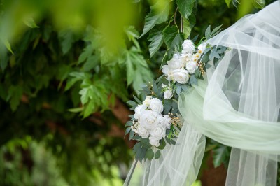 Plateau de petites assiettes garnies, posé sur une table en bois devant des vignes en arrière-plan.