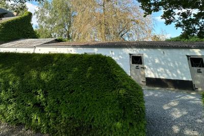 Structure gonflable noire avec cibles circulaires rouges et blanches, installée sur une pelouse en plein air.