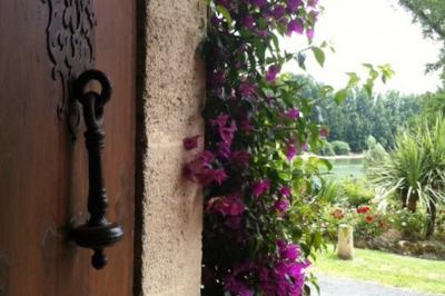 Buffet avec boissons, viennoiseries, fruits et condiments disposés sur deux tables dans une salle lumineuse.