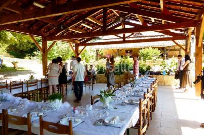 Terrains de tennis extérieurs entourés de verdure, avec des joueurs en action sous un ciel dégagé.