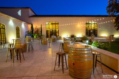 Un couple en tenue de mariage s'enlace dans un champ entouré d'oliviers sous une lumière douce.