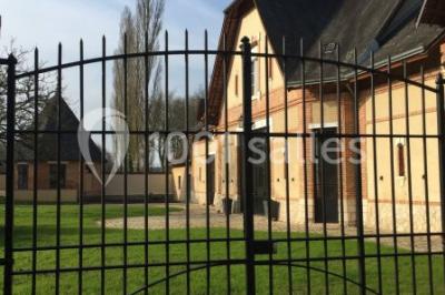 Deux canapés gris dans un salon lumineux avec une grande fenêtre, une lampe allumée et des décorations murales.