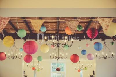 Deux canapés gris dans un salon lumineux avec une grande fenêtre, une lampe allumée et des décorations murales.