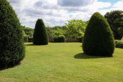 Miniature Location salle Cheillé (Indre-et-Loire) - Domaine de la Ploquinière #15 Chambre lumineuse avec un lit double, des coussins décorés de voiliers, et une fenêtre ouverte sur un paysage verdoyant.