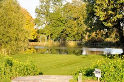 Salle de réunion lumineuse sous combles avec poutres apparentes, tables, chaises et écran de projection installé.