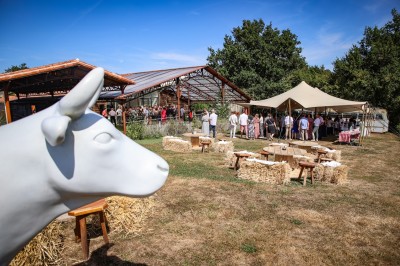 Ancien moulin en pierre avec une grande roue à aubes, bordé par un cours d'eau et entouré de végétation.