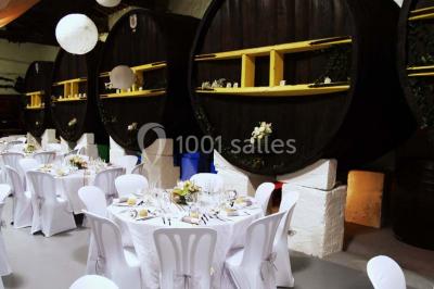 Grande jarre en terre cuite posée dans un jardin verdoyant entouré de plantes et d'arbres.