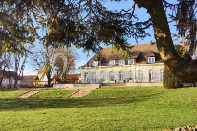 Buffet de petit-déjeuner avec viennoiseries, pain, confiture et grille-pain, devant une fenêtre et des fleurs décoratives.
