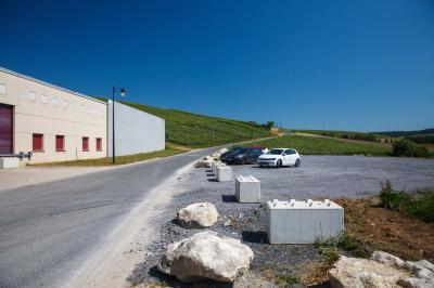 Chambre lumineuse avec deux lits, parquet au sol, murs clairs et fenêtres donnant sur un jardin verdoyant.