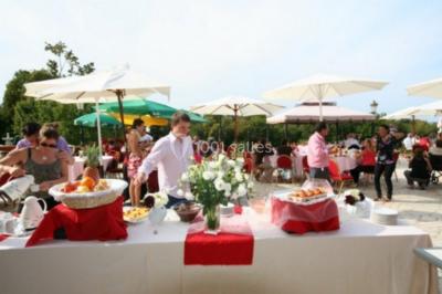 Parking extérieur avec plusieurs voitures stationnées, entouré d'arbres et offrant une vue dégagée au loin.
