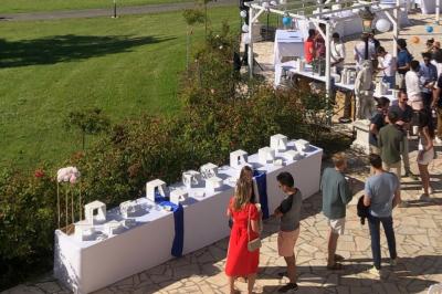 Parking extérieur avec plusieurs voitures stationnées, entouré d'arbres et offrant une vue dégagée sur l'horizon.