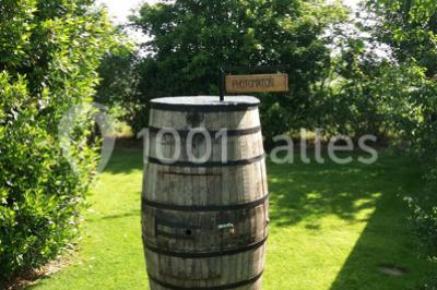 Table ronde décorée pour un repas, avec nappes blanches, couverts disposés, fleurs et éléments naturels en centre de table.