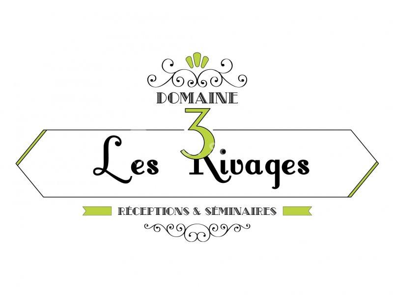 Logo du Domaine Les 3 Rivages avec des ornements décoratifs et la mention ’Réceptions & Séminaires’.