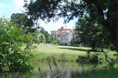 Table en bois dressée avec vaisselle, verres, fruits et fleurs, dans une salle lumineuse au décor chaleureux.